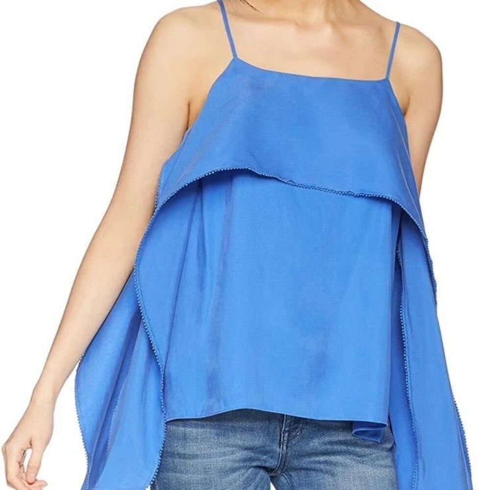 Halston Heritage Women's Cami Sleeveless Flowy Drape‎ Blouse Size XS Blue